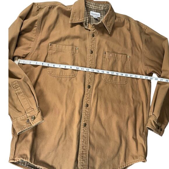 Carhartt Men’s Large Vintage Brown Canvas Snap Shirt Jacket Flannel Lined Work - Picture 16 of 16